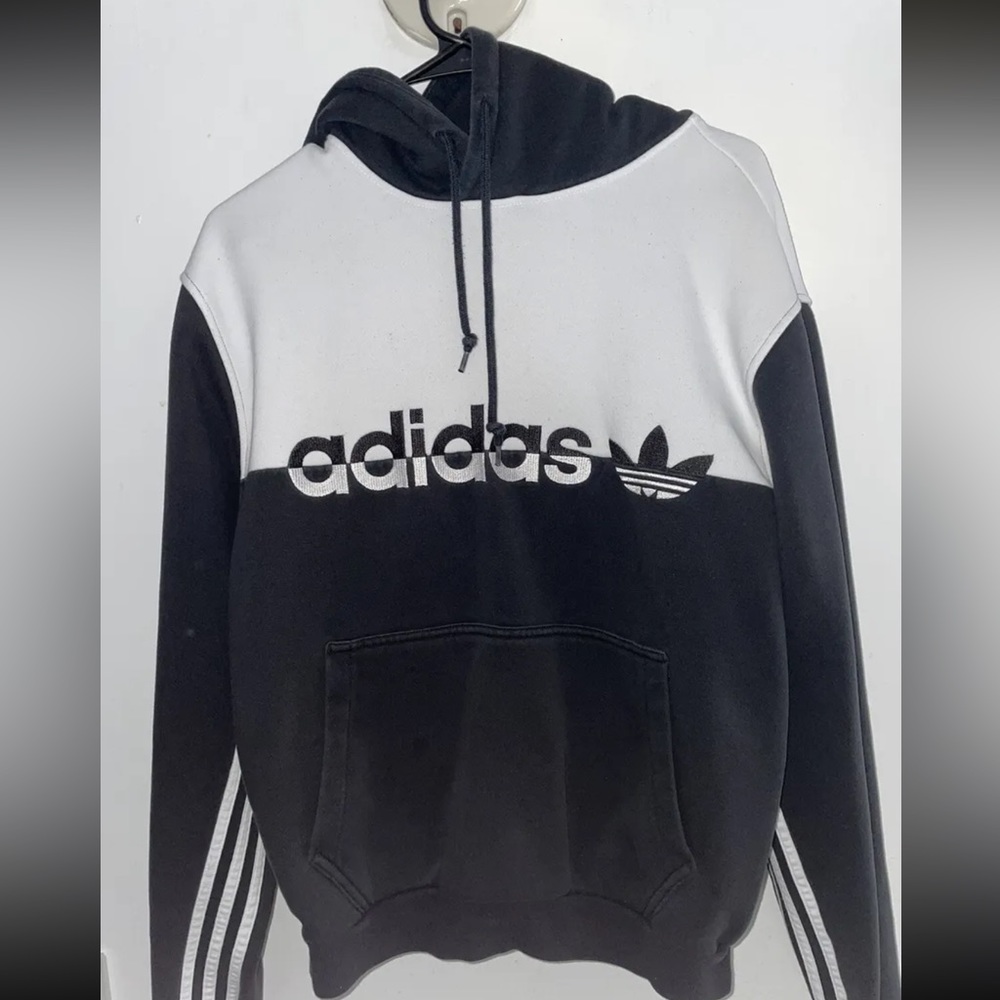 Mens Adidas Color Block Split Hoodie Hoody Size Small  Black White
